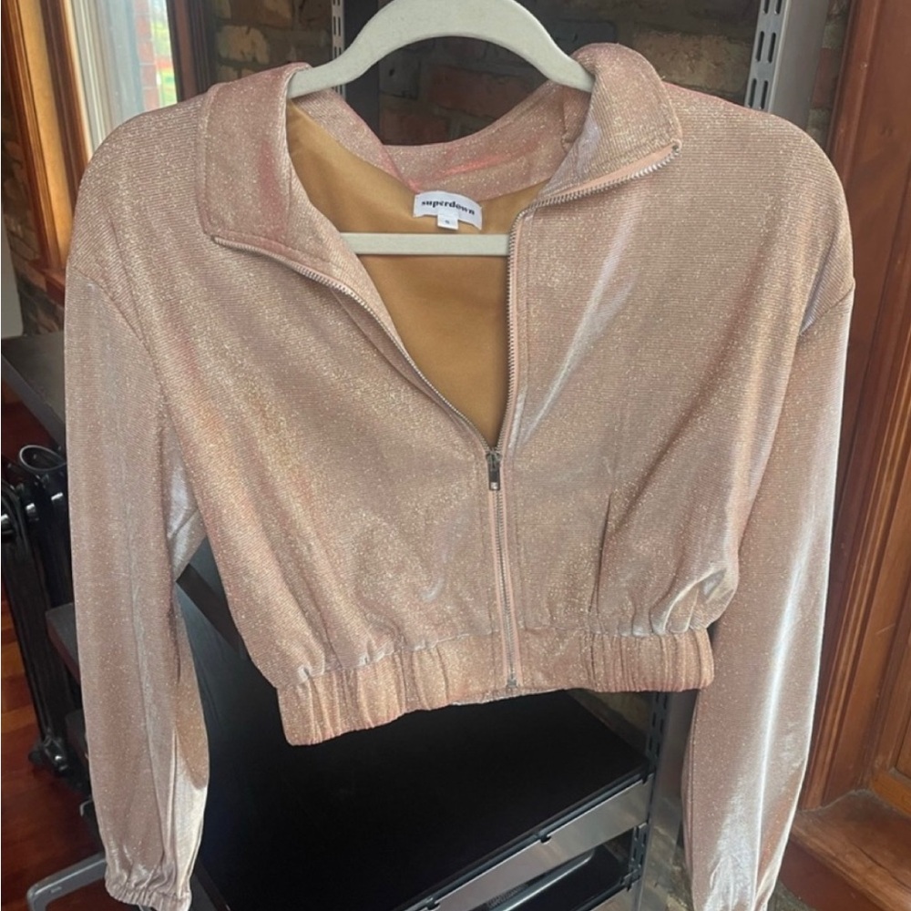 Superdown Crop Sparkly Pink Jacket